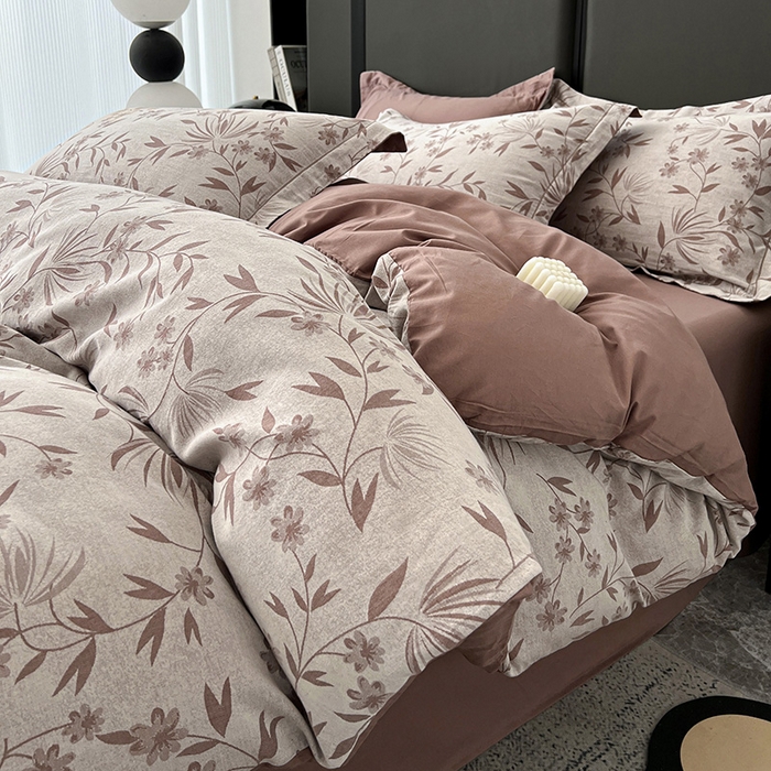 锦彩家居 2025新款A类60支全棉纯棉色织提花四件套-复古风系列 暮光蒲英-豆沙