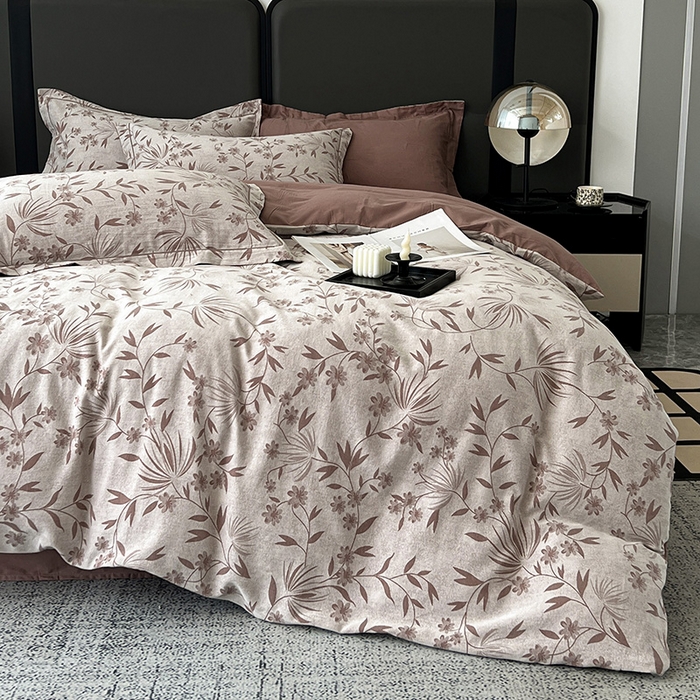 91家纺网 家纺一手货源 找家纺 锦彩家居 2025新款A类60支全棉纯棉色织提花四件套-复古风系列 暮光蒲英-豆沙