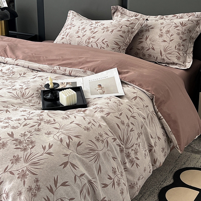 91家纺网 家纺一手货源 找家纺 锦彩家居 2025新款A类60支全棉纯棉色织提花四件套-复古风系列 暮光蒲英-豆沙