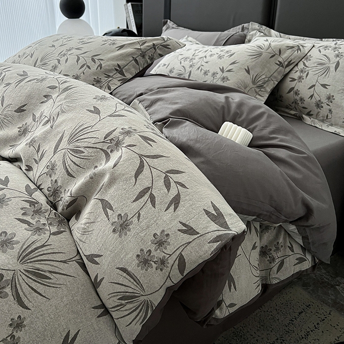 锦彩家居 2025新款A类60支全棉纯棉色织提花四件套-复古风系列 暮光蒲英-灰