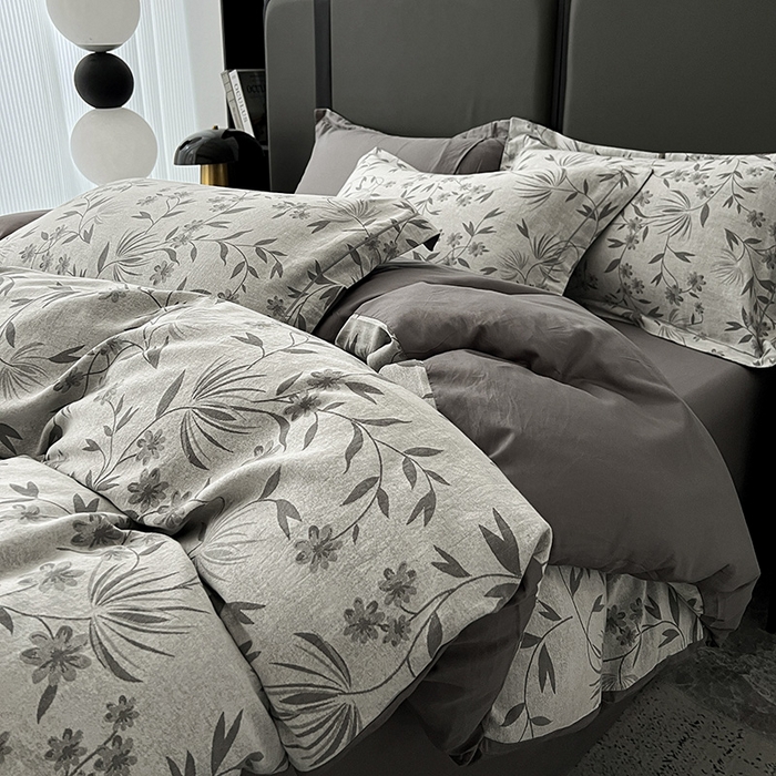 91家纺网 家纺一手货源 找家纺 锦彩家居 2025新款A类60支全棉纯棉色织提花四件套-复古风系列 暮光蒲英-灰