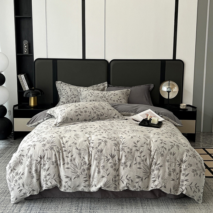 91家纺网 家纺一手货源 找家纺 锦彩家居 2025新款A类60支全棉纯棉色织提花四件套-复古风系列 暮光蒲英-灰