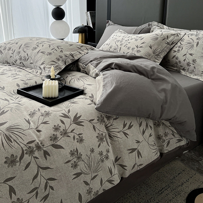 91家纺网 家纺一手货源 找家纺 锦彩家居 2025新款A类60支全棉纯棉色织提花四件套-复古风系列 暮光蒲英-灰