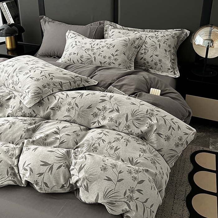 91家纺网 家纺一手货源 找家纺 锦彩家居 2025新款A类60支全棉纯棉色织提花四件套-复古风系列 暮光蒲英-灰