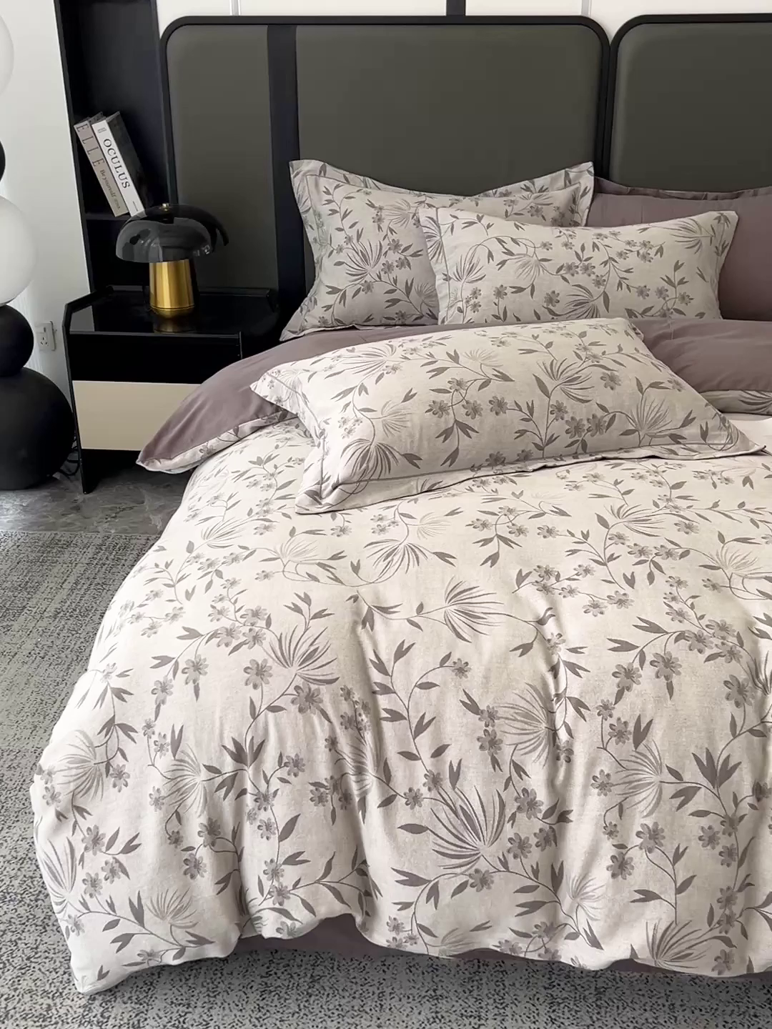 91家纺网 家纺一手货源 找家纺 锦彩家居 2025新款A类60支全棉纯棉色织提花四件套-复古风系列 暮光蒲英-灰