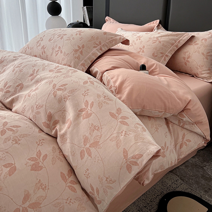 锦彩家居 2025新款A类60支全棉纯棉色织提花四件套-复古风系列 枝繁叶茂-粉