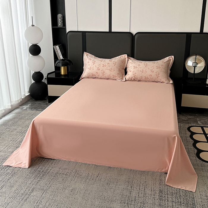 91家纺网 家纺一手货源 找家纺 锦彩家居 2025新款A类60支全棉纯棉色织提花四件套-复古风系列 枝繁叶茂-粉