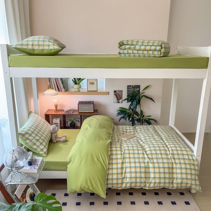 宝士康家纺 2025新款亲肤水洗棉学生床笠款六件套 芒格绿