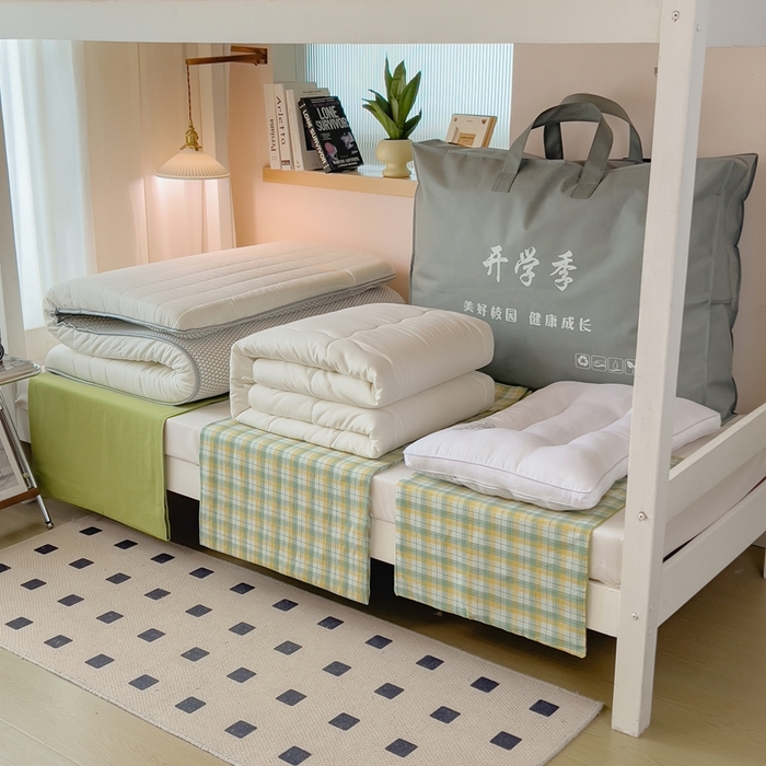 91家纺网 家纺一手货源 找家纺 宝士康家纺 2025新款亲肤水洗棉学生床笠款六件套 芒格绿