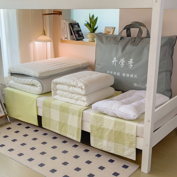 91家纺网 家纺一手货源 找家纺 宝士康家纺 2025新款亲肤水洗棉学生床笠款六件套 清雅中格