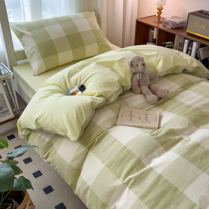 91家纺网 家纺一手货源 找家纺 宝士康家纺 2025新款亲肤水洗棉学生床笠款六件套 清雅中格