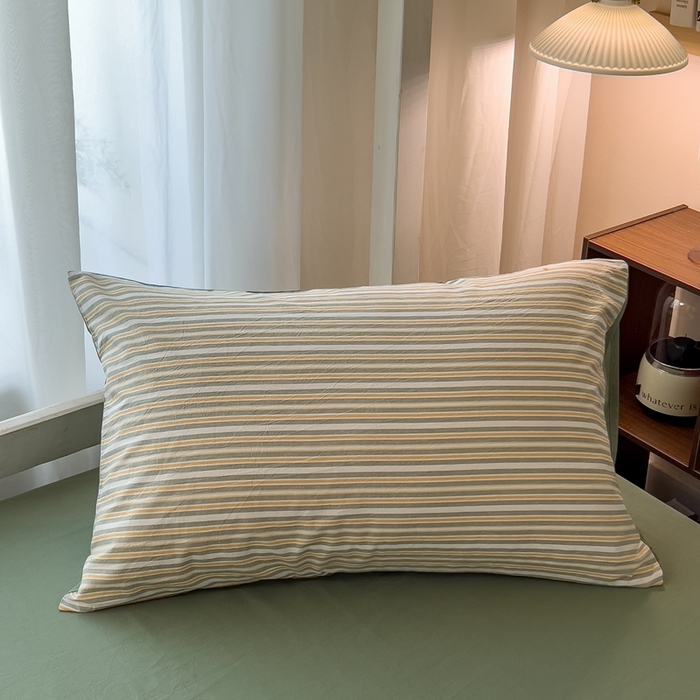 91家纺网 家纺一手货源 找家纺 宝士康家纺 2025新款亲肤水洗棉学生床笠款六件套 小绿条