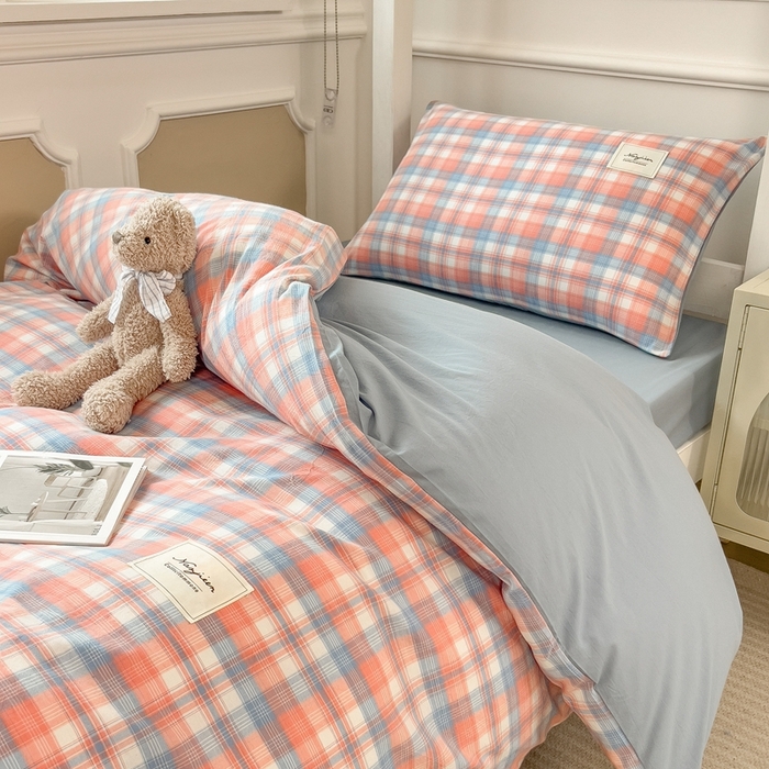 91家纺网 家纺一手货源 找家纺 宝士康家纺 2025新款亲肤水洗棉学生床笠款六件套 炫彩格