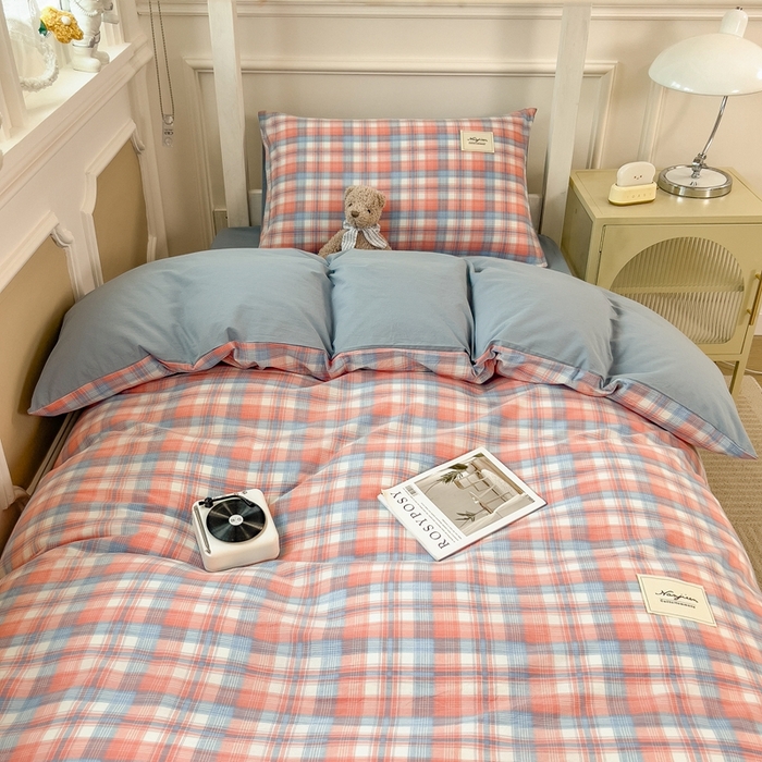 91家纺网 家纺一手货源 找家纺 宝士康家纺 2025新款亲肤水洗棉学生床笠款六件套 炫彩格