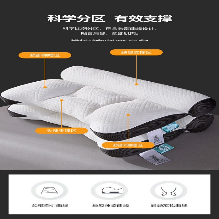 91家纺网 家纺一手货源 找家纺 蝶飞舞 2025新款二代反牵引枕头枕芯护颈枕羽丝绒枕头学生枕芯 蓝色 40*60cm