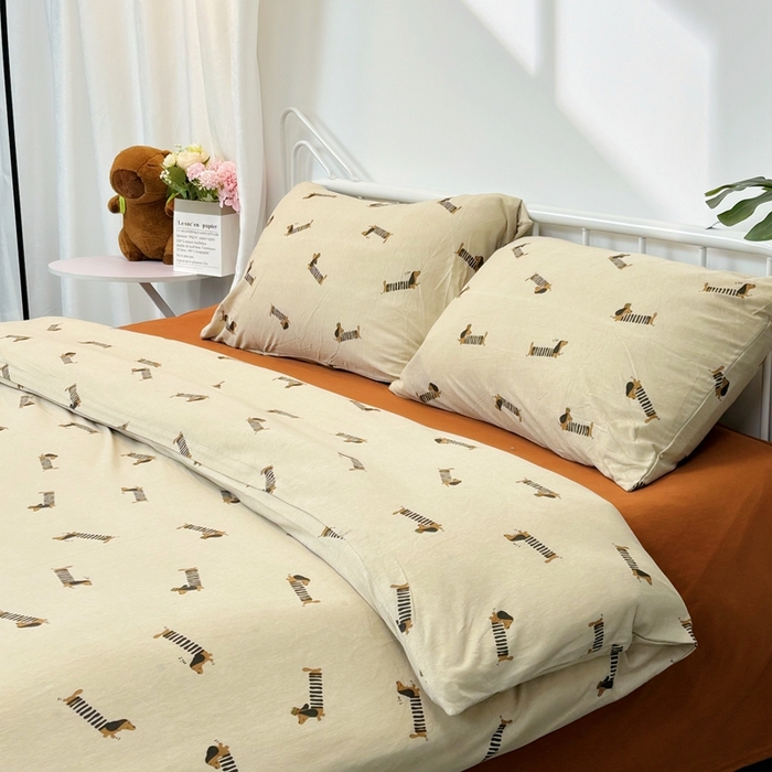 91家纺网 家纺一手货源 找家纺 博尔菲 2025新款全棉针织棉四件套 弹簧狗