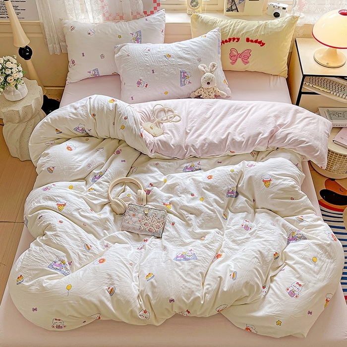 91家纺网 家纺一手货源 找家纺 （总）布可家纺 2025新款小清新卡通时尚印花水洗棉四件套