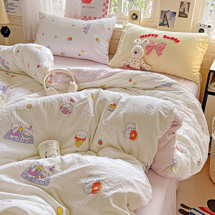 91家纺网 家纺一手货源 找家纺 （总）布可家纺 2025新款小清新卡通时尚印花水洗棉四件套