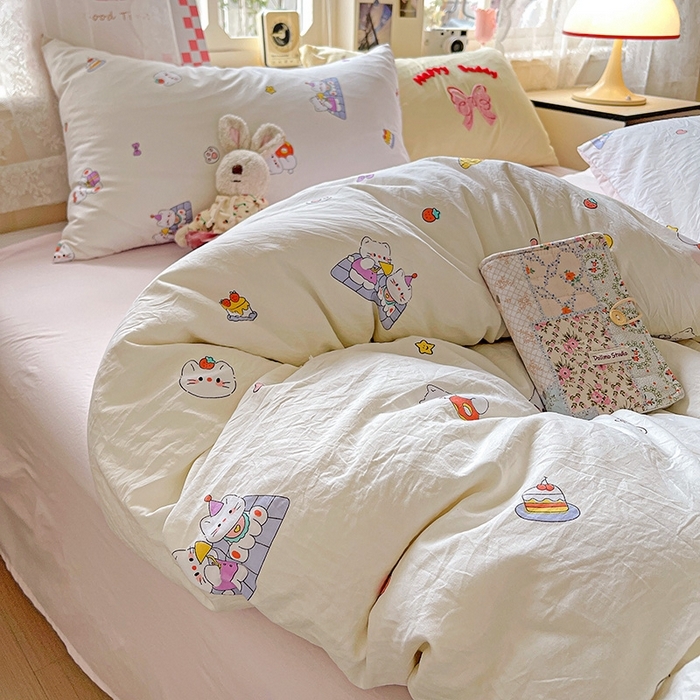 91家纺网 家纺一手货源 找家纺 （总）布可家纺 2025新款小清新卡通时尚印花水洗棉四件套