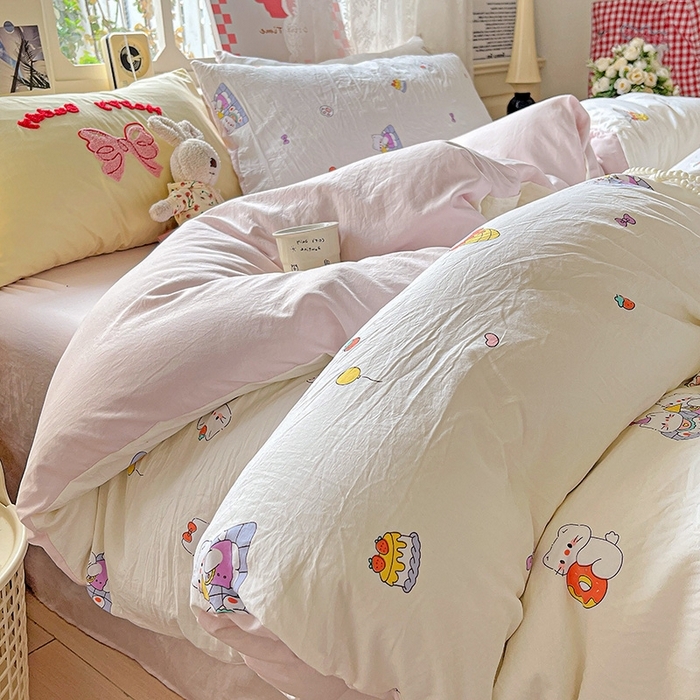 91家纺网 家纺一手货源 找家纺 （总）布可家纺 2025新款小清新卡通时尚印花水洗棉四件套