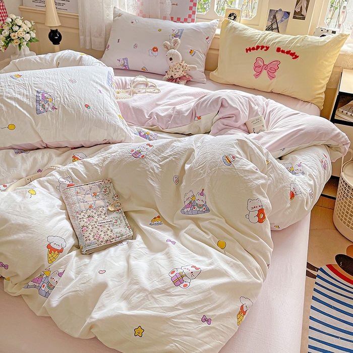 91家纺网 家纺一手货源 找家纺 （总）布可家纺 2025新款小清新卡通时尚印花水洗棉四件套