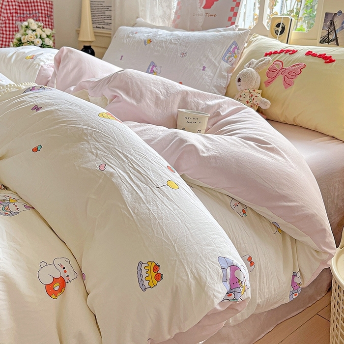 91家纺网 家纺一手货源 找家纺 （总）布可家纺 2025新款小清新卡通时尚印花水洗棉四件套