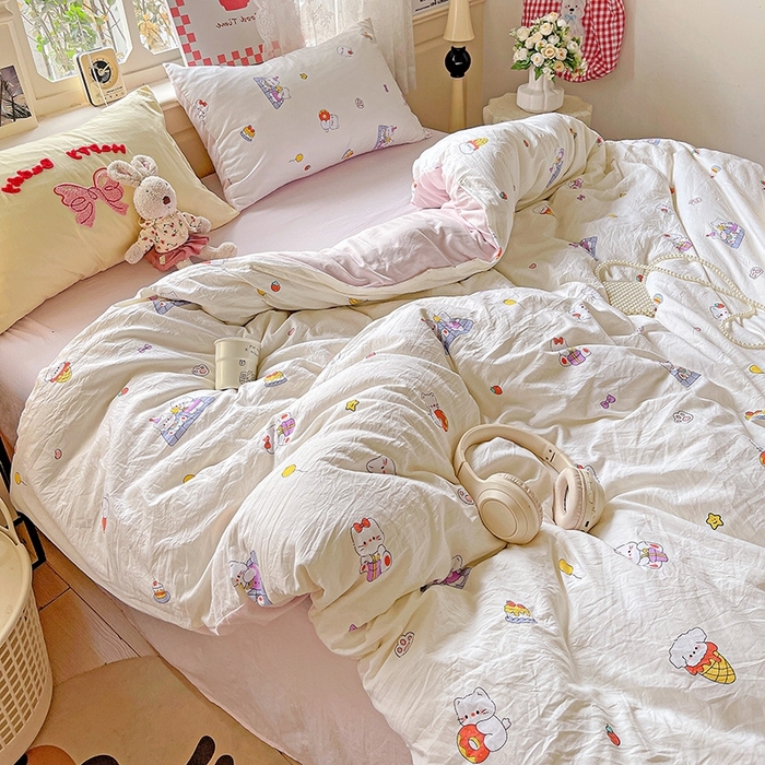 91家纺网 家纺一手货源 找家纺 （总）布可家纺 2025新款小清新卡通时尚印花水洗棉四件套