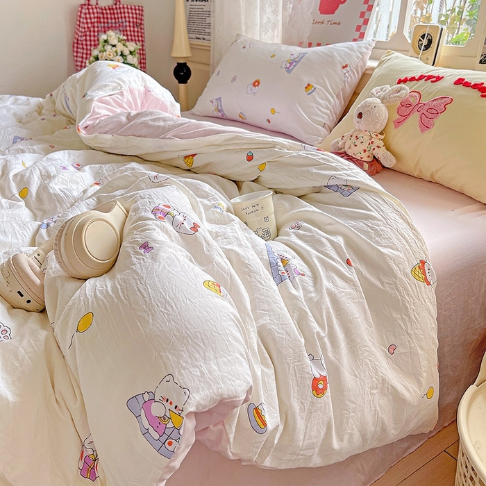 91家纺网 家纺一手货源 找家纺 （总）布可家纺 2025新款小清新卡通时尚印花水洗棉四件套