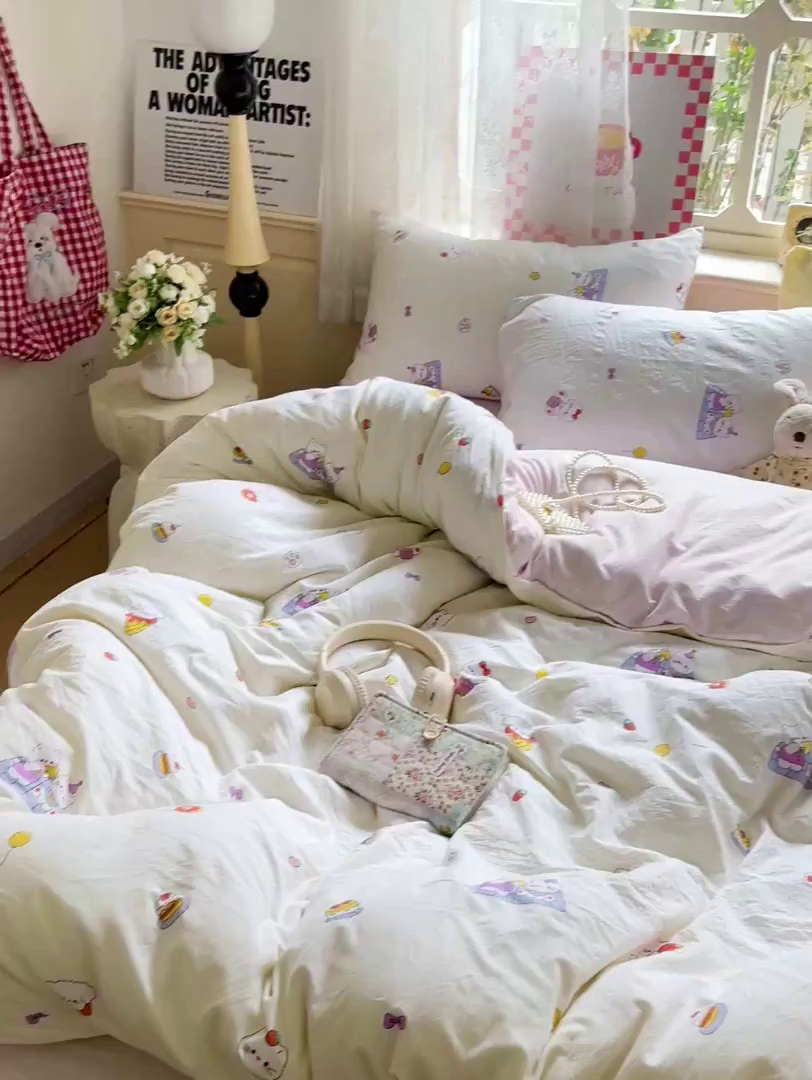 91家纺网 家纺一手货源 找家纺 （总）布可家纺 2025新款小清新卡通时尚印花水洗棉四件套