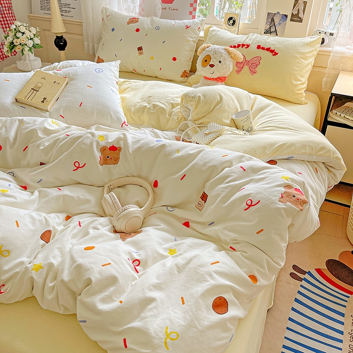 91家纺网 家纺一手货源 找家纺 （总）布可家纺 2025新款小清新卡通时尚印花水洗棉四件套