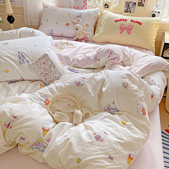 91家纺网 家纺一手货源 找家纺 （总）布可家纺 2025新款小清新卡通时尚印花水洗棉四件套