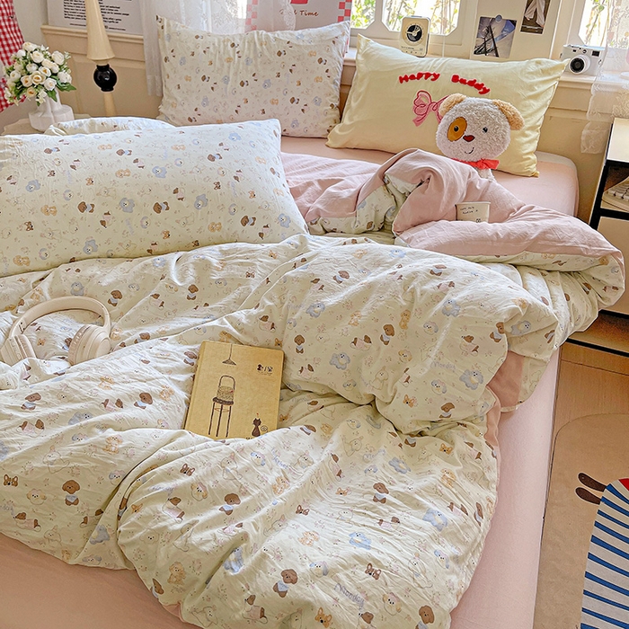 91家纺网 家纺一手货源 找家纺 （总）布可家纺 2025新款小清新卡通时尚印花水洗棉四件套