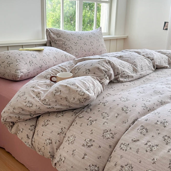 91家纺网 家纺一手货源 找家纺 博尔菲 2025新款全棉针织棉四件套 卡底国风芍药