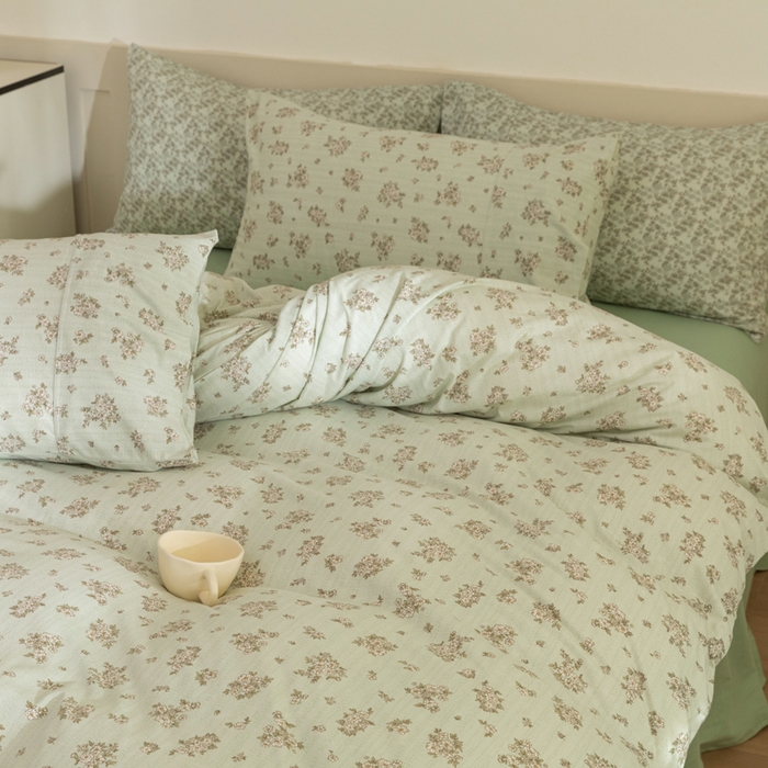 91家纺网 家纺一手货源 找家纺 博尔菲 2025新款全棉针织棉四件套 绿底国风芍药