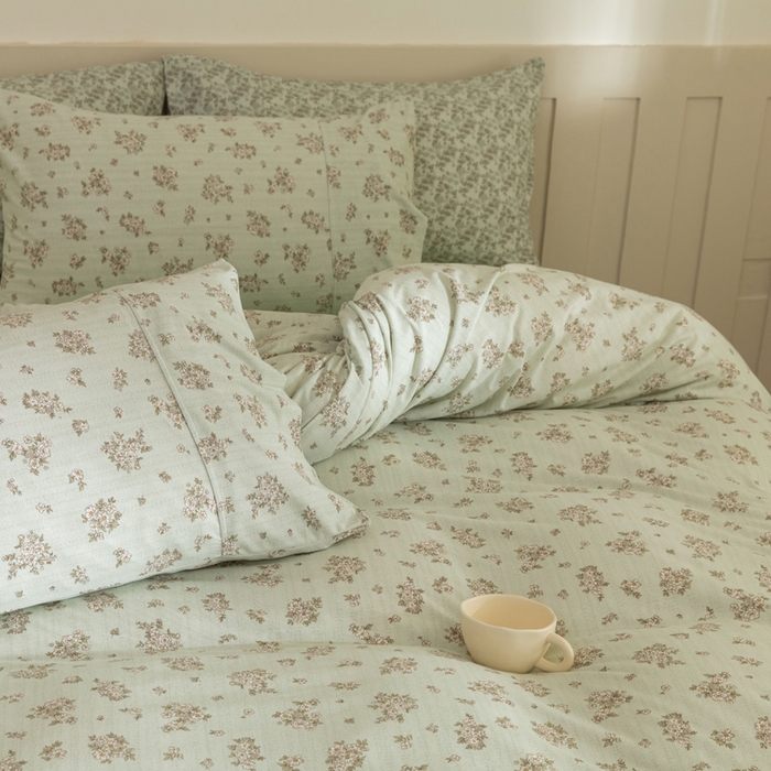 91家纺网 家纺一手货源 找家纺 博尔菲 2025新款全棉针织棉四件套 绿底国风芍药