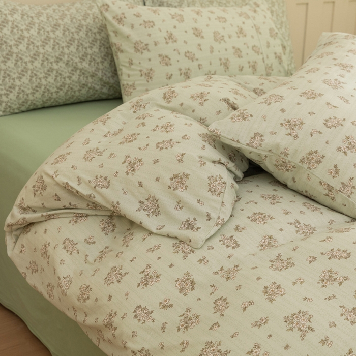 91家纺网 家纺一手货源 找家纺 博尔菲 2025新款全棉针织棉四件套 绿底国风芍药