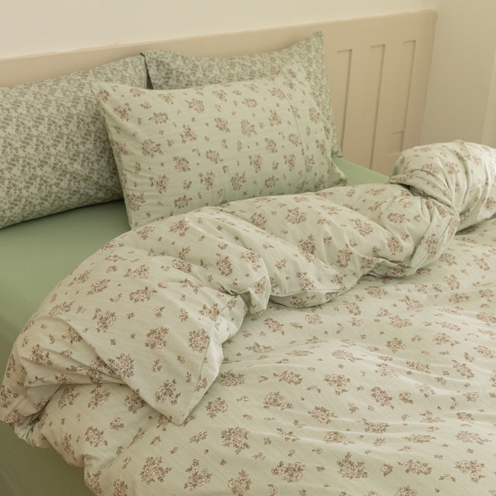 91家纺网 家纺一手货源 找家纺 博尔菲 2025新款全棉针织棉四件套 绿底国风芍药