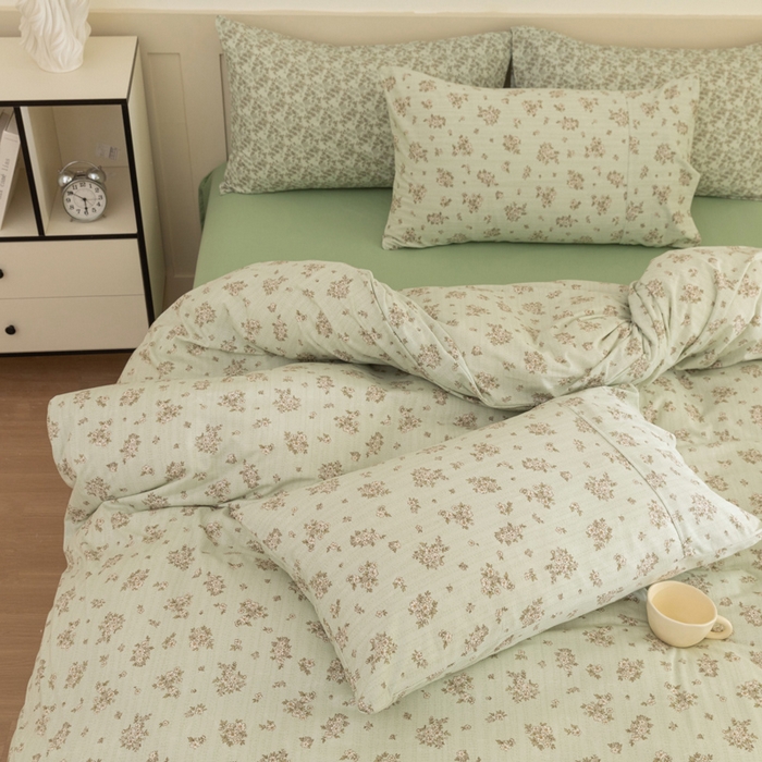 91家纺网 家纺一手货源 找家纺 博尔菲 2025新款全棉针织棉四件套 绿底国风芍药