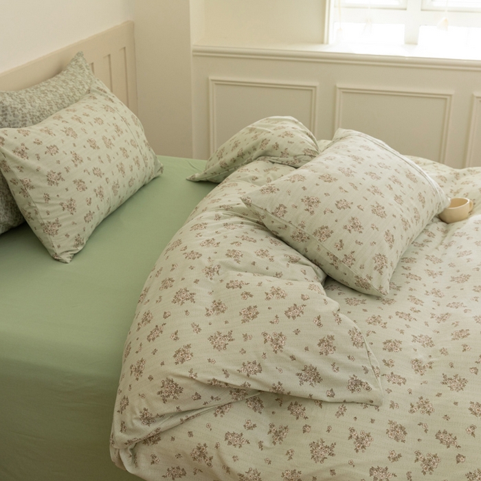 91家纺网 家纺一手货源 找家纺 博尔菲 2025新款全棉针织棉四件套 绿底国风芍药