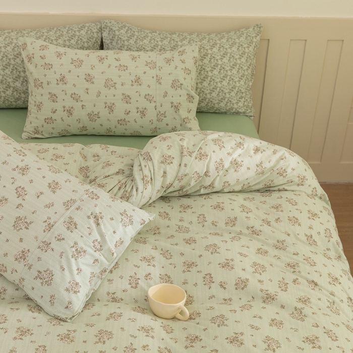 91家纺网 家纺一手货源 找家纺 博尔菲 2025新款全棉针织棉四件套 绿底国风芍药