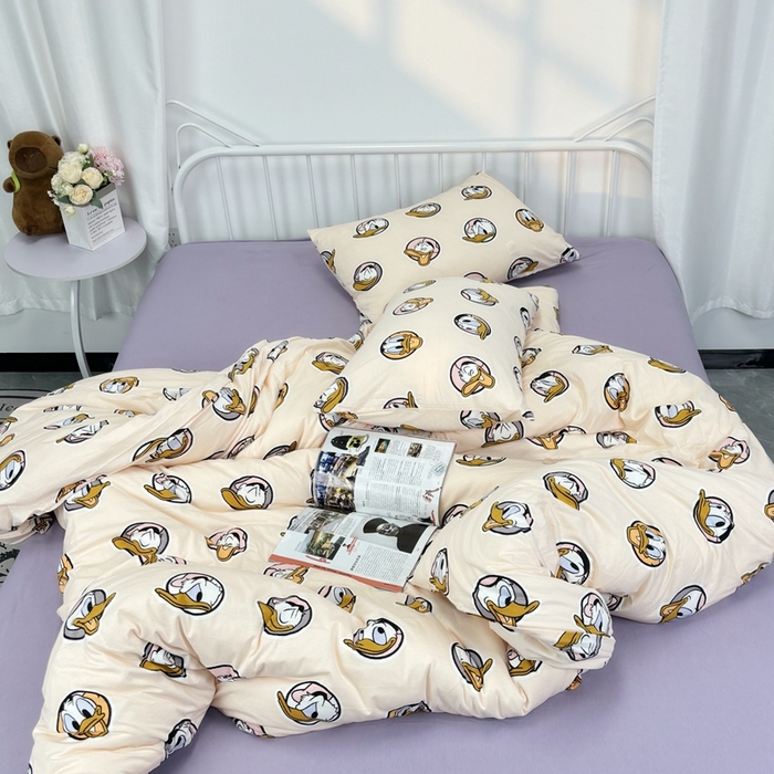 91家纺网 家纺一手货源 找家纺 博尔菲 2025新款全棉针织棉四件套 米底唐老鸭