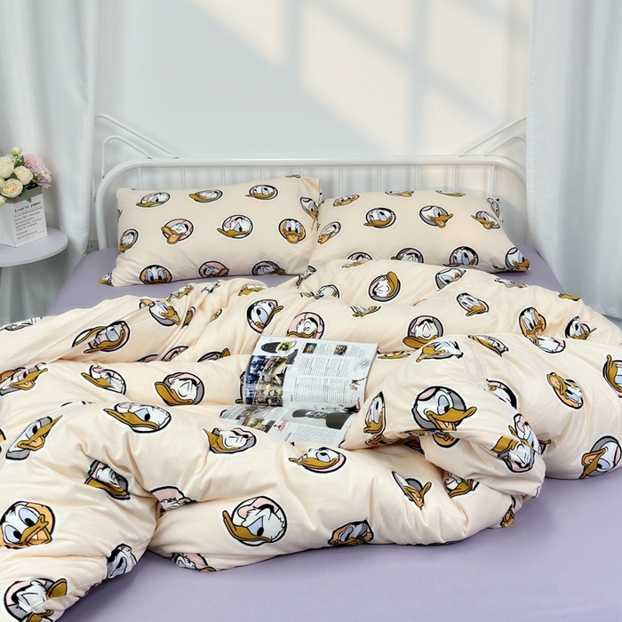 91家纺网 家纺一手货源 找家纺 博尔菲 2025新款全棉针织棉四件套 米底唐老鸭