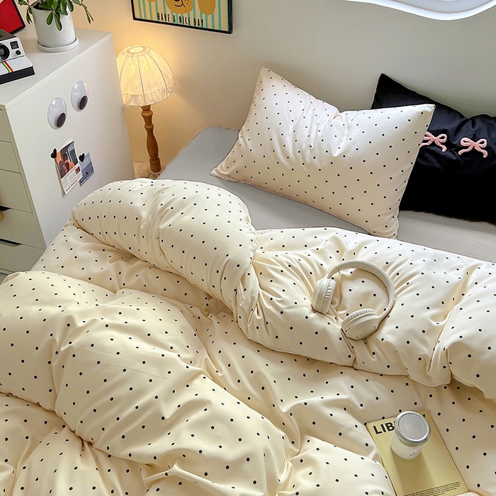 91家纺网 家纺一手货源 找家纺 博尔菲 2025新款全棉针织棉四件套 米底圆点