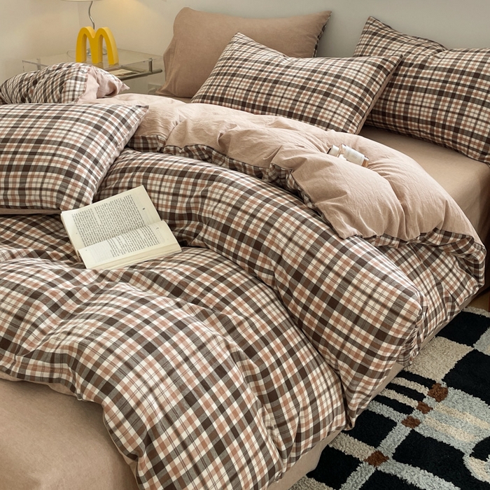 91家纺网 家纺一手货源 找家纺 ab家纺 2025新款40支色织a类全棉水洗棉四件套 茶里-咖