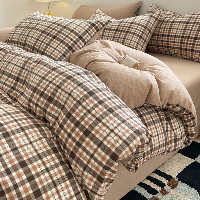 91家纺网 家纺一手货源 找家纺 ab家纺 2025新款40支色织a类全棉水洗棉四件套 茶里-咖