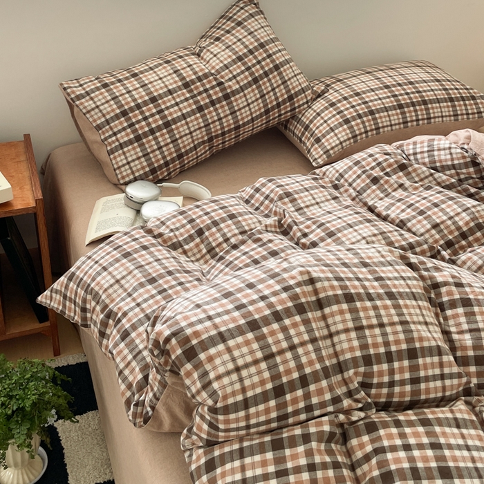 91家纺网 家纺一手货源 找家纺 ab家纺 2025新款40支色织a类全棉水洗棉四件套 茶里-咖