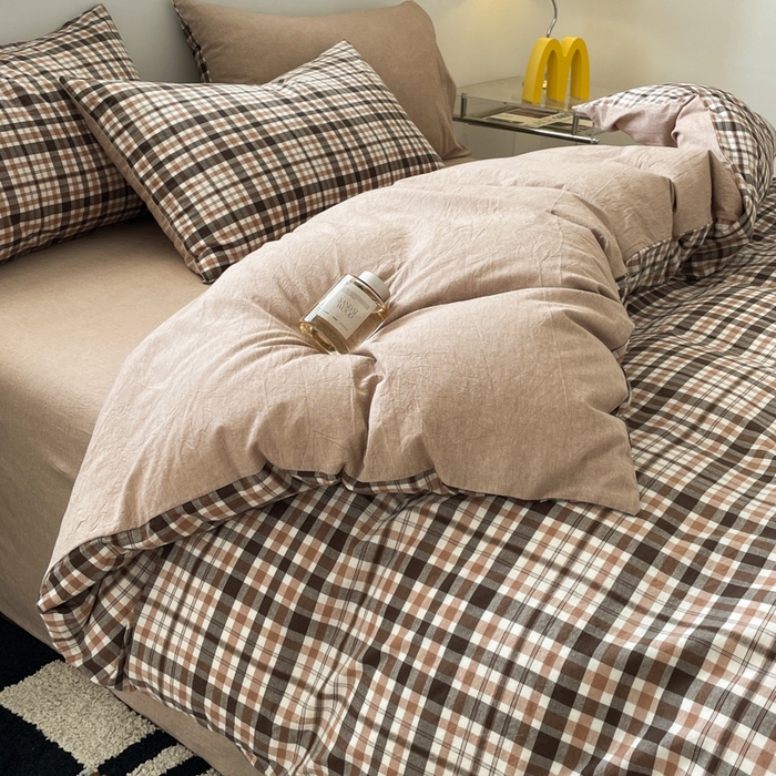 91家纺网 家纺一手货源 找家纺 ab家纺 2025新款40支色织a类全棉水洗棉四件套 茶里-咖