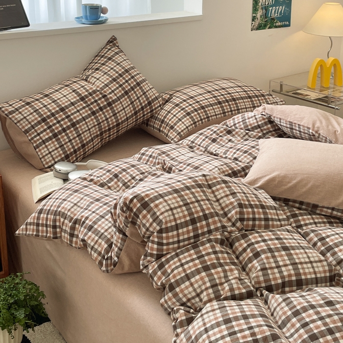 91家纺网 家纺一手货源 找家纺 ab家纺 2025新款40支色织a类全棉水洗棉四件套 茶里-咖