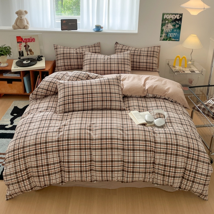 ab家纺 2025新款40支色织a类全棉水洗棉四件套 茶里-咖