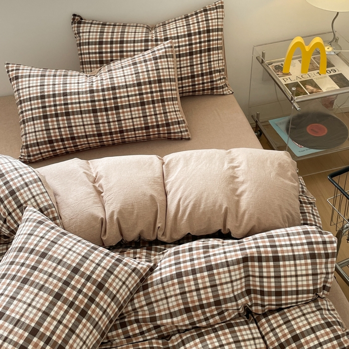 91家纺网 家纺一手货源 找家纺 ab家纺 2025新款40支色织a类全棉水洗棉四件套 茶里-咖